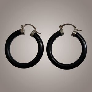 925 sterling silver black hoop earrings